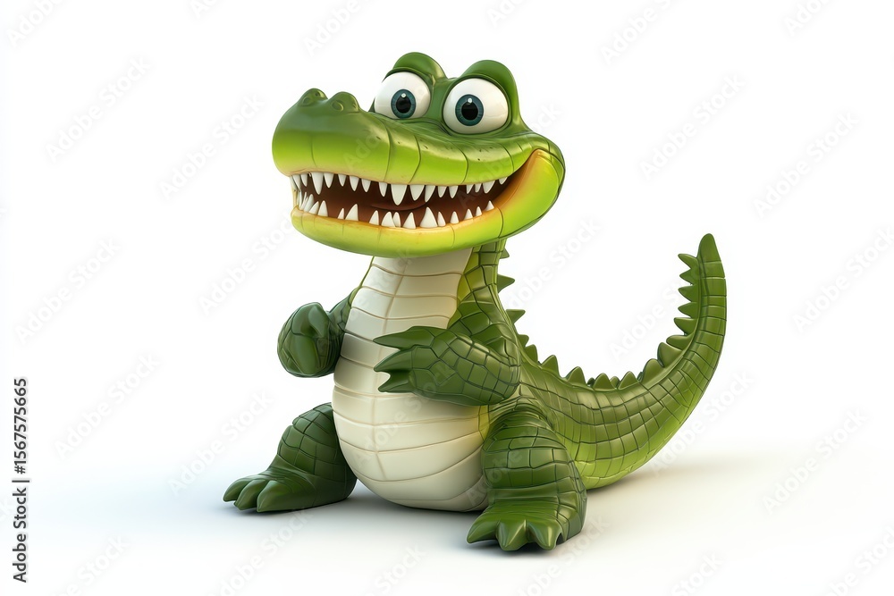 Fototapeta premium Crocodile tail-slapping 3d cartoon character on white background