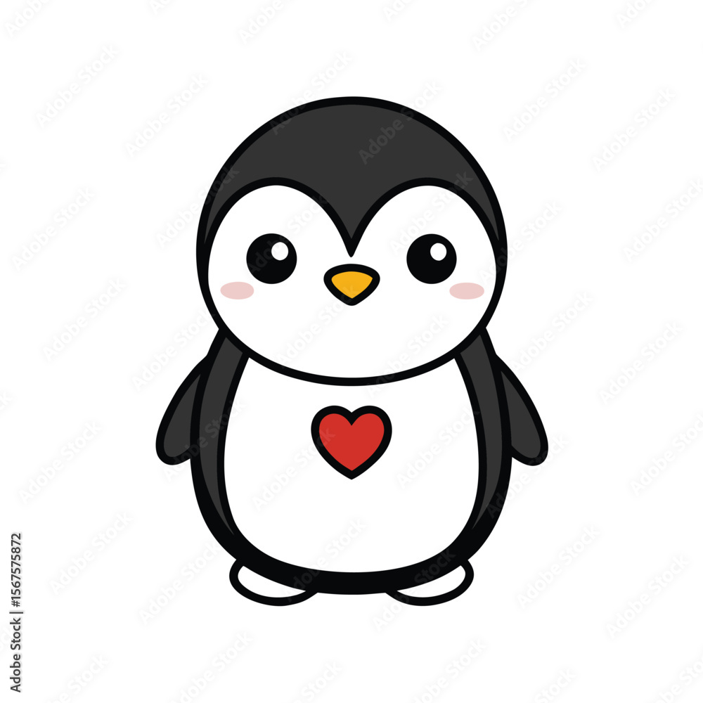 Obraz premium Kawaii Baby Penguin with Heart Above Head