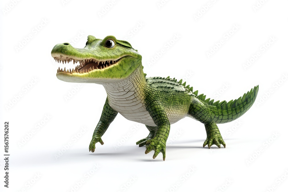 Obraz premium Crocodile tail-slapping 3d cartoon character on white background