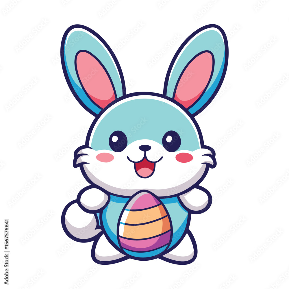 Obraz premium Kawaii Bunny Holding Easter Egg Joyful Pose