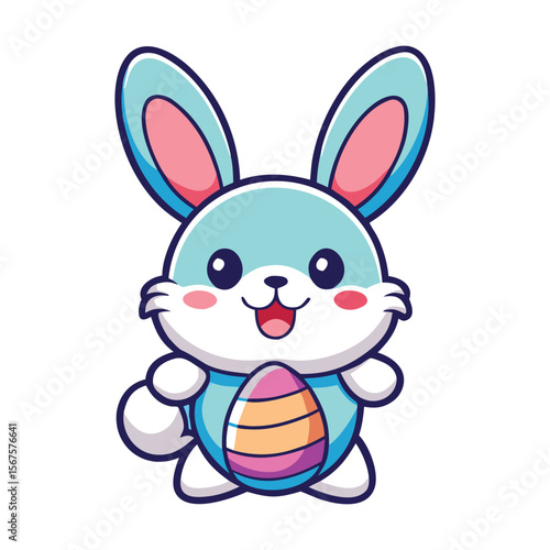 Kawaii Bunny Holding Easter Egg Joyful Pose