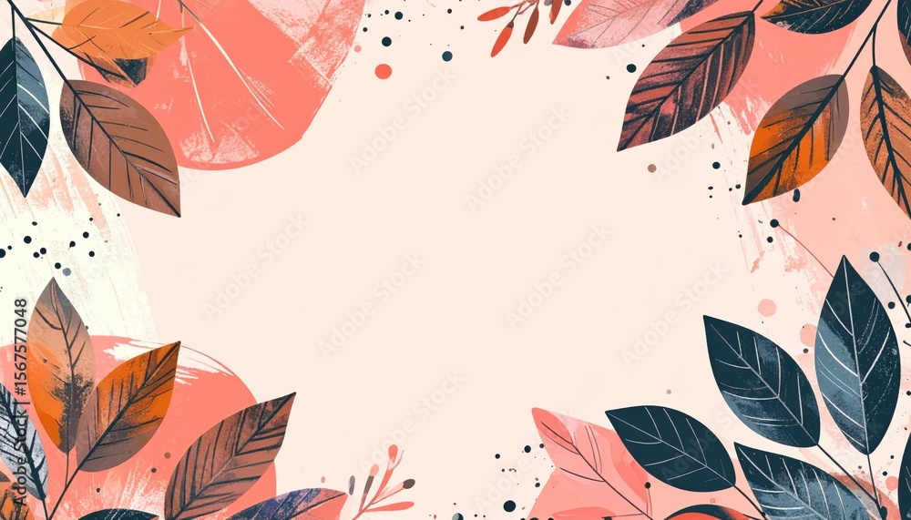 Fototapeta premium Nature-inspired decorative frame digital art vibrant leaves abstract design home decor creative background