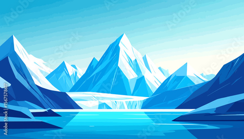 Arctic landscape with jagged mountain peaks and glacial lake reflections