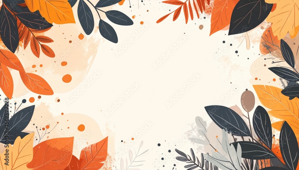 Fototapeta premium Autumn foliage decoration natural setting digital artwork warm colors framed perspective seasonal aesthetic