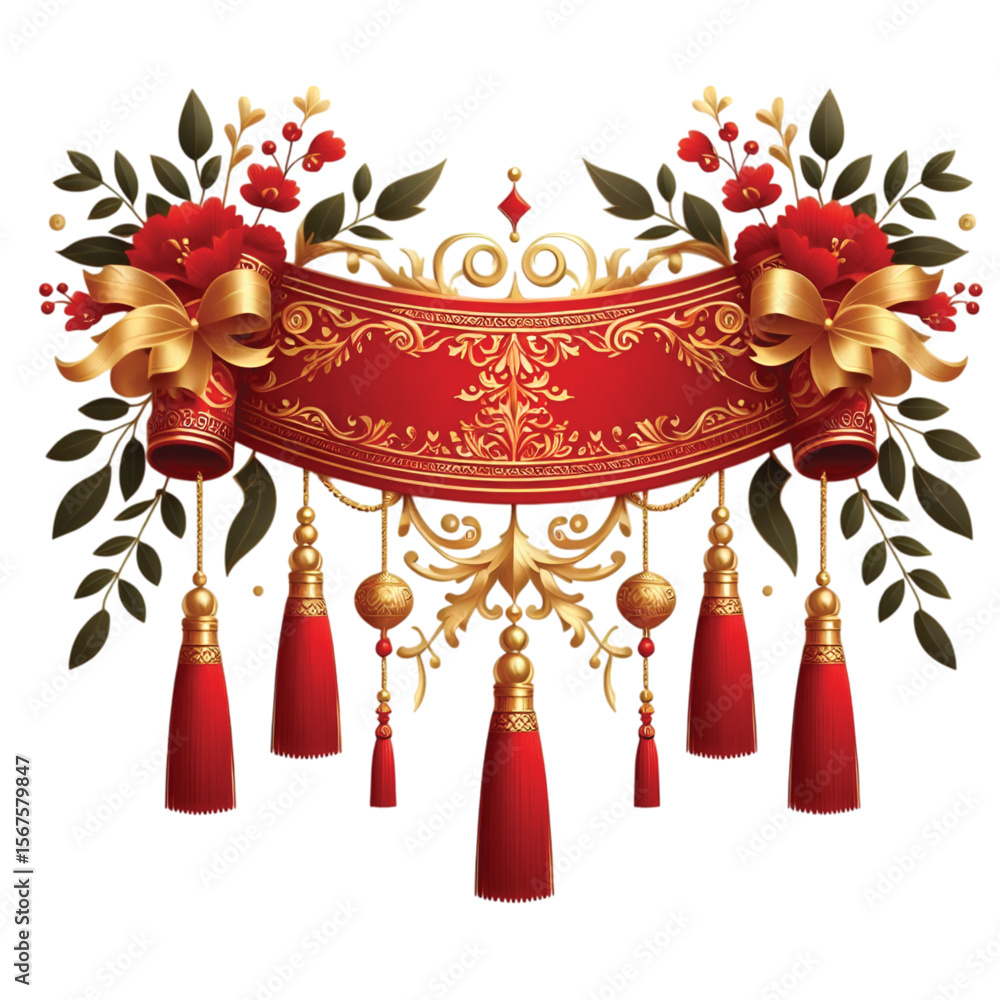 Fototapeta premium Red Banner With Gold Tassels transparent