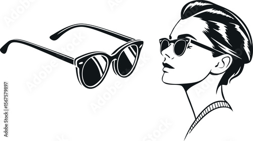 A stylish illustration of a girl wearing trendy sunglasses, exuding confidence and fashion-forward vibes, with a cool and chic look that perfectly captures summer style and effortless elegance.
