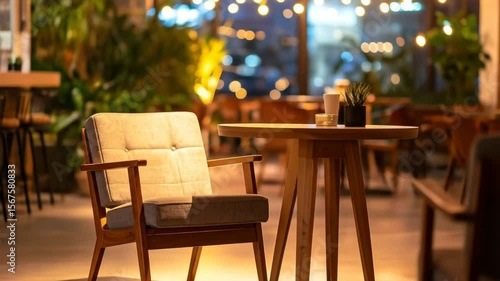 Empty restaurant table nighttime