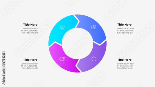 Circular Infographic with Gradient 4 Sections and Placeholder Text Labels. Suitable for business, data representation, and presentations