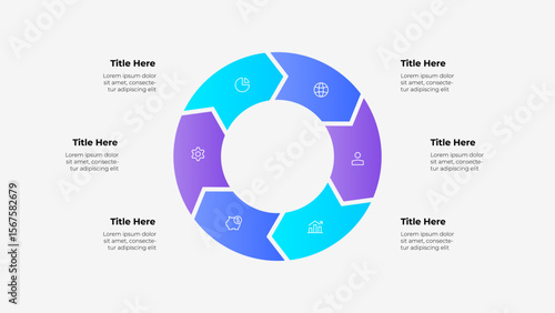 Circular Infographic with Gradient 6 Sections and Placeholder Text Labels. Suitable for business, data representation, and presentations