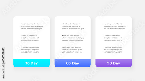 Infographic tables showcasing 30, 60, and 90-day options. Perfect for business presentations, websites, or promotional materials needing a professional and organized layout