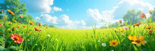 Vibrant Wildflower Meadow under a Summer Sky Breathtaking Nature Photography