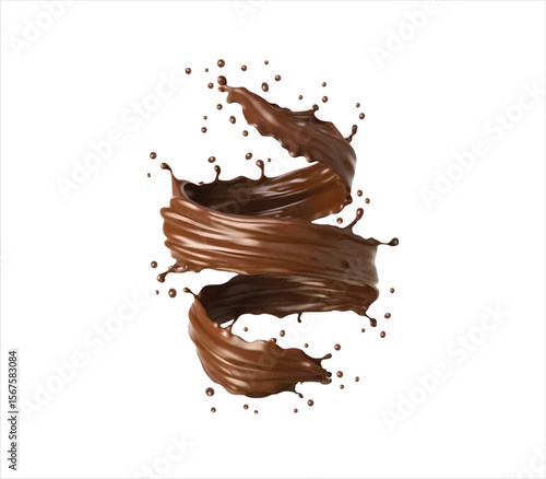 Swirling liquid chocolate splash isolated on a white background, vector illustration.
