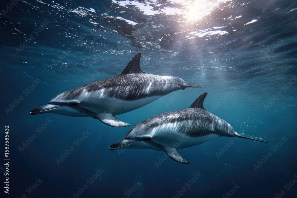 Fototapeta premium two dolphins swimming in the ocean