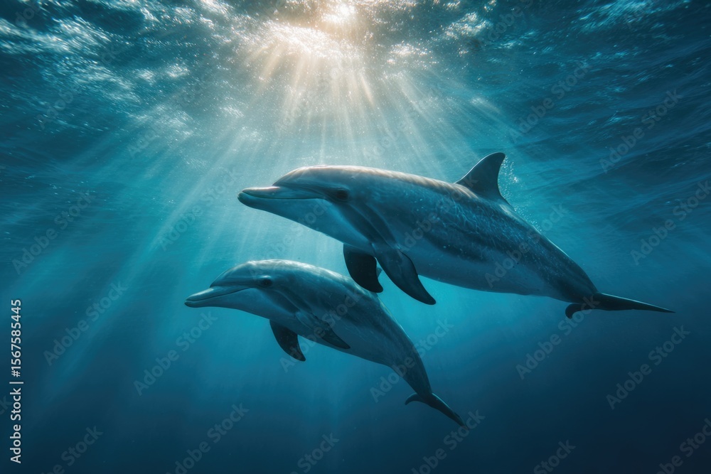 Fototapeta premium two dolphins swimming in the ocean