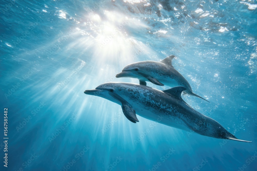 Naklejka premium two dolphins swimming in the ocean