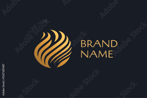 Abstract fire circle logo, luxury golden flame brand
