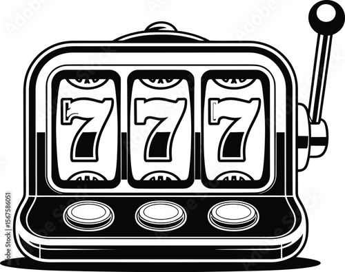 Vector Classic Slot Machine Outline: Casino Game Graphic.