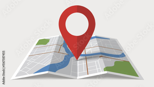 City Navigation Red Map Marker Pinpointing Location on Folded Map