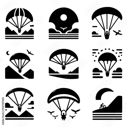set of Paraglider silhouette ,  Paraglider vector 