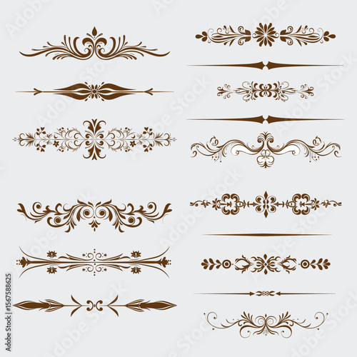 Luxurious Golden Vintage Decorative Line Dividers and Borders Set Vector