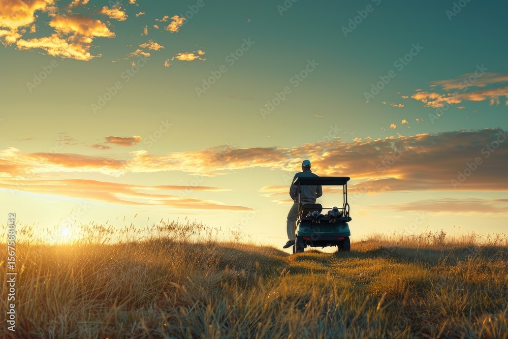 Pixel Perfect Picture of Man with Golf Cart Carrying Clubs Pixel Perfect Picture of Man with Golf Cart Carrying Clubs
