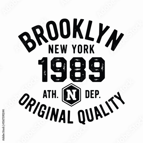 New York, Brooklyn t-shirt design. T-shirt print design in American college style. Athletic typography for tee shirt print in university and college style. Vector