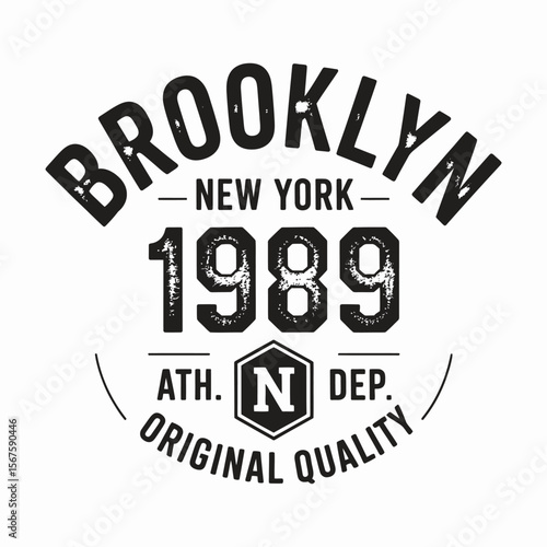 New York, Brooklyn t-shirt design. T-shirt print design in American college style. Athletic typography for tee shirt print in university and college style. Vector
