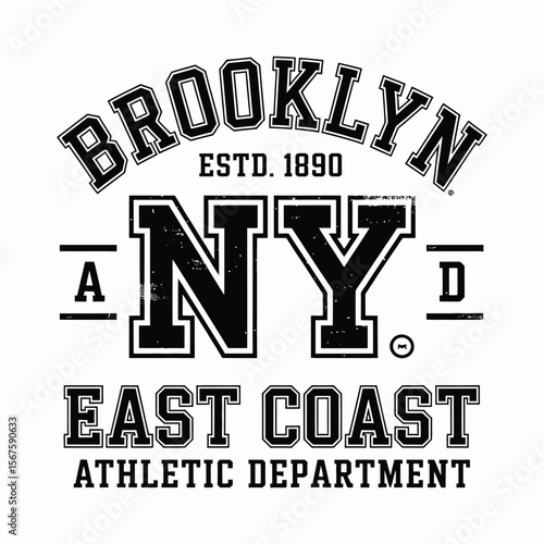 New York, Brooklyn t-shirt design. T-shirt print design in American college style. Athletic typography for tee shirt print in university and college style. Vector
