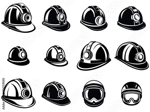 Collection of Safety Helmets and Visor Helmets Graphic Designs vector silhouettes