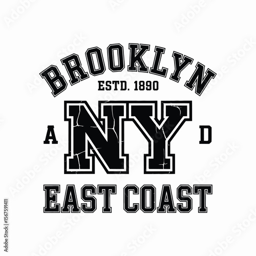 New York, Brooklyn t-shirt design. T-shirt print design in American college style. Athletic typography for tee shirt print in university and college style. Vector
