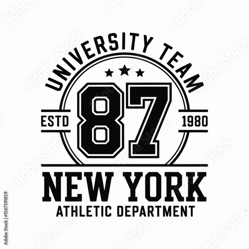 New York, Brooklyn t-shirt design. T-shirt print design in American college style. Athletic typography for tee shirt print in university and college style. Vector