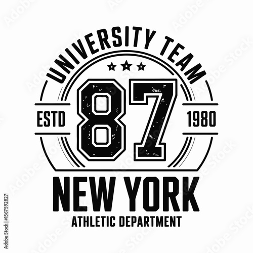 New York, Brooklyn t-shirt design. T-shirt print design in American college style. Athletic typography for tee shirt print in university and college style. Vector