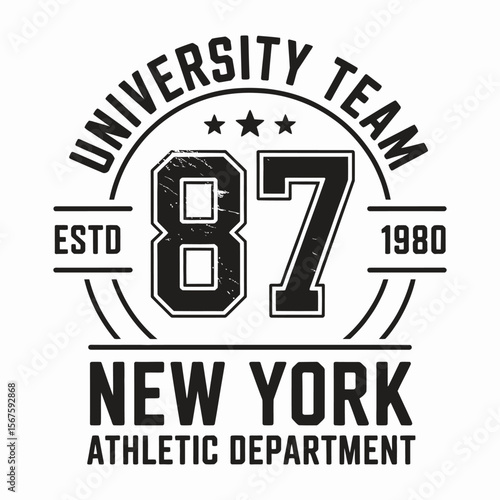New York, Brooklyn t-shirt design. T-shirt print design in American college style. Athletic typography for tee shirt print in university and college style. Vector