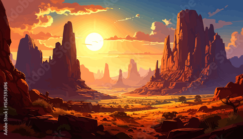 Majestic Sunset Over Monument Valley Style Rock Formations