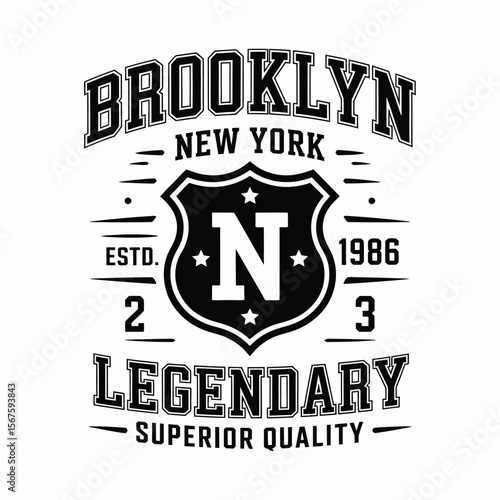 New York, Brooklyn t-shirt design. T-shirt print design in American college style. Athletic typography for tee shirt print in university and college style. Vector
