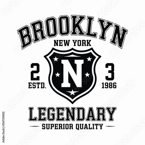 New York, Brooklyn t-shirt design. T-shirt print design in American college style. Athletic typography for tee shirt print in university and college style. Vector
