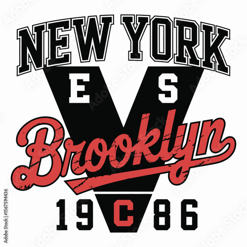 New York, Brooklyn t-shirt design. T-shirt print design in American college style. Athletic typography for tee shirt print in university and college style. Vector