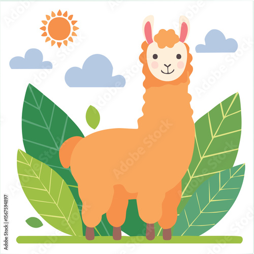 Cute alpaca flat vector