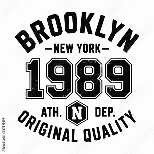 New York, Brooklyn t-shirt design. T-shirt print design in American college style. Athletic typography for tee shirt print in university and college style. Vector