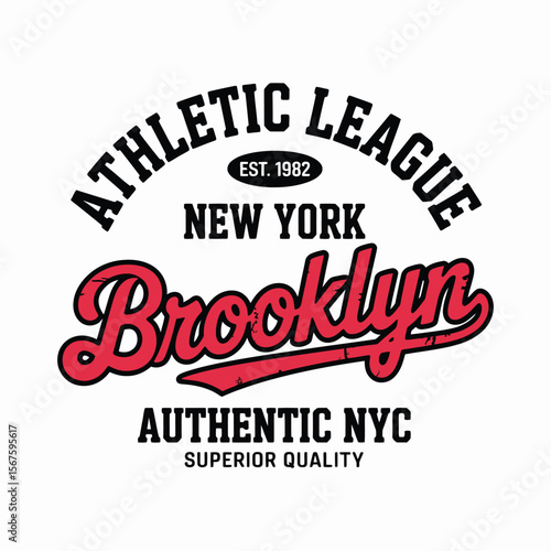 New York, Brooklyn t-shirt design. T-shirt print design in American college style. Athletic typography for tee shirt print in university and college style. Vector — Vector