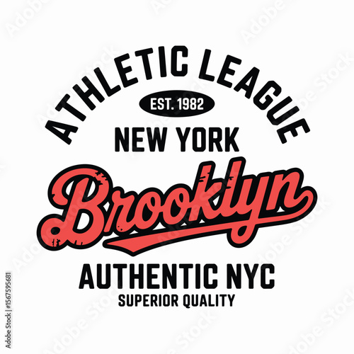 New York, Brooklyn t-shirt design. T-shirt print design in American college style. Athletic typography for tee shirt print in university and college style. Vector — Vector