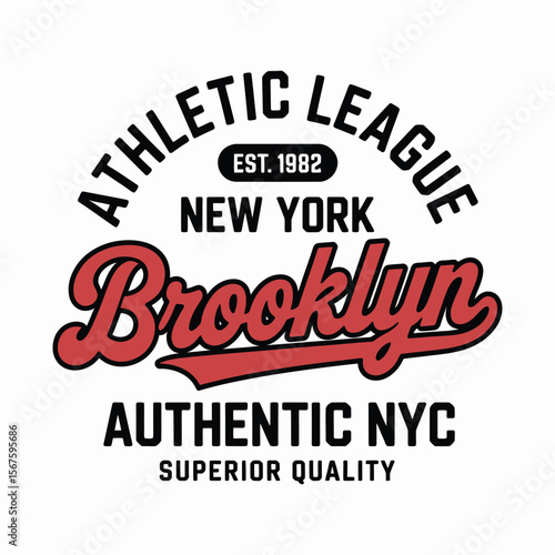 New York, Brooklyn t-shirt design. T-shirt print design in American college style. Athletic typography for tee shirt print in university and college style. Vector — Vector