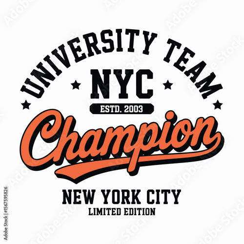 New York, Brooklyn t-shirt design. T-shirt print design in American college style. Athletic typography for tee shirt print in university and college style. Vector — Vector