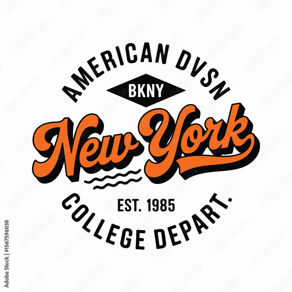 Obraz premium Nueva York, diseño de camisetas de Brooklyn. Diseño impreso de camisetas al estilo de la universidad estadounidense. Tipografía atlética para estampado de camisetas al estilo universitario. Vector