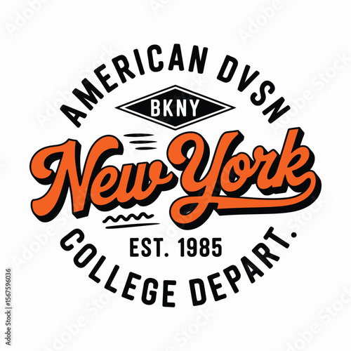 Nueva York, diseño de camisetas de Brooklyn. Diseño impreso de camisetas al estilo de la universidad estadounidense. Tipografía atlética para estampado de camisetas al estilo universitario. Vector