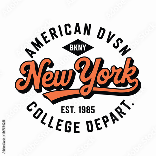 Nueva York, diseño de camisetas de Brooklyn. Diseño impreso de camisetas al estilo de la universidad estadounidense. Tipografía atlética para estampado de camisetas al estilo universitario. Vector