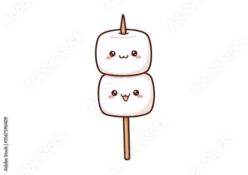 Adorable Kawaii Marshmallow Skewer with Smiling Faces and Cute Expressions.