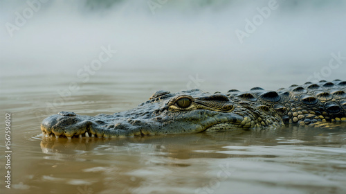 Crocodile lurking in murky water displays its formidable presence