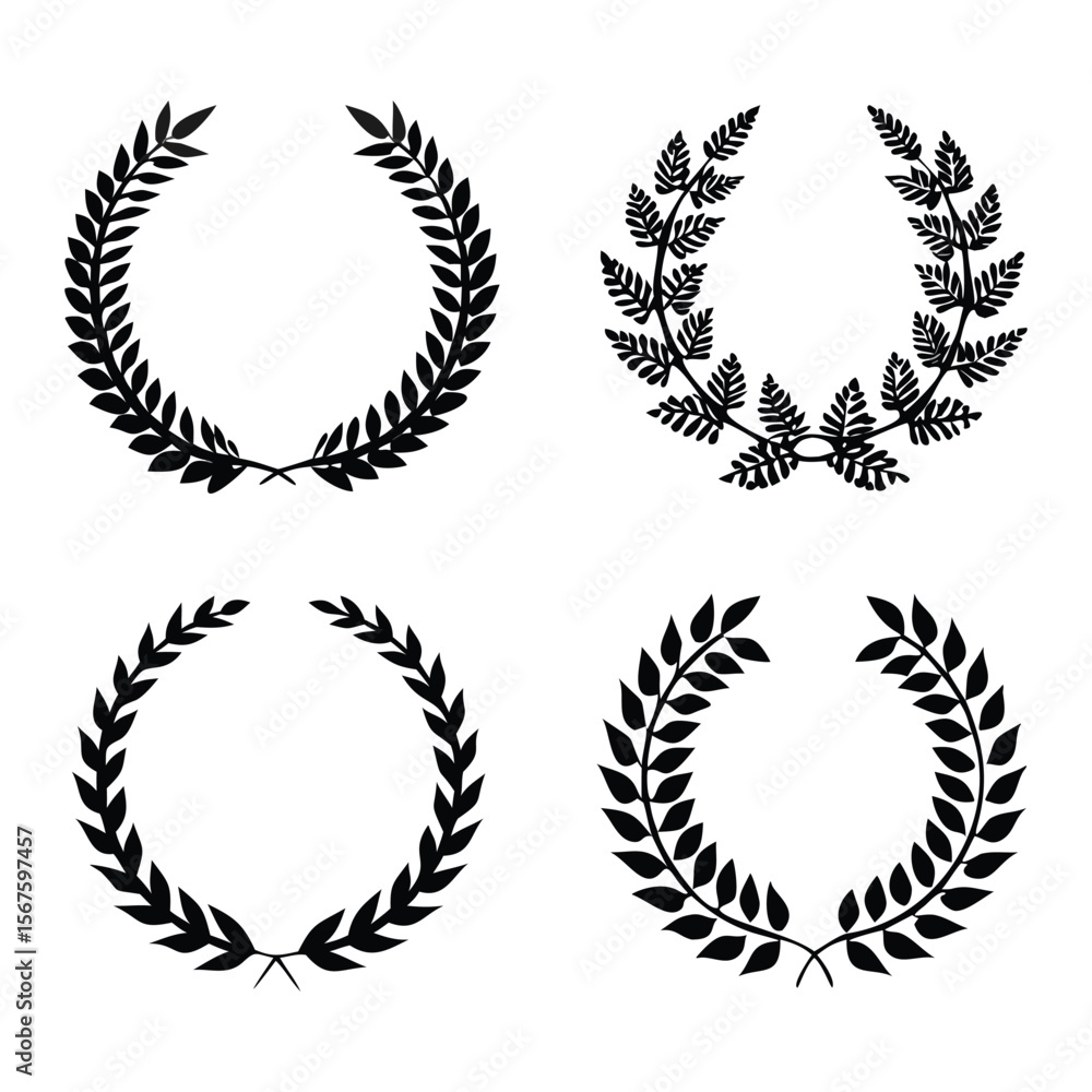 Obraz premium Laurel, Oak, and Wheat Wreaths Silhouette Set – Award & Heraldic Emblem Vector Collection