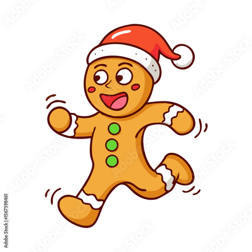 Christmas gingerbread man cartoon character running Vector Hand Drawn Illustration 
